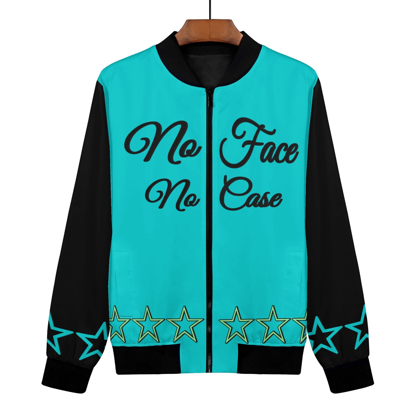 No Face, No Case Womens Turquoise Zip Up Jacket