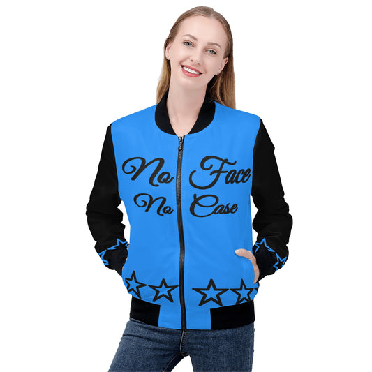 No Face, No Case Womens Blue Zip Up Jacket