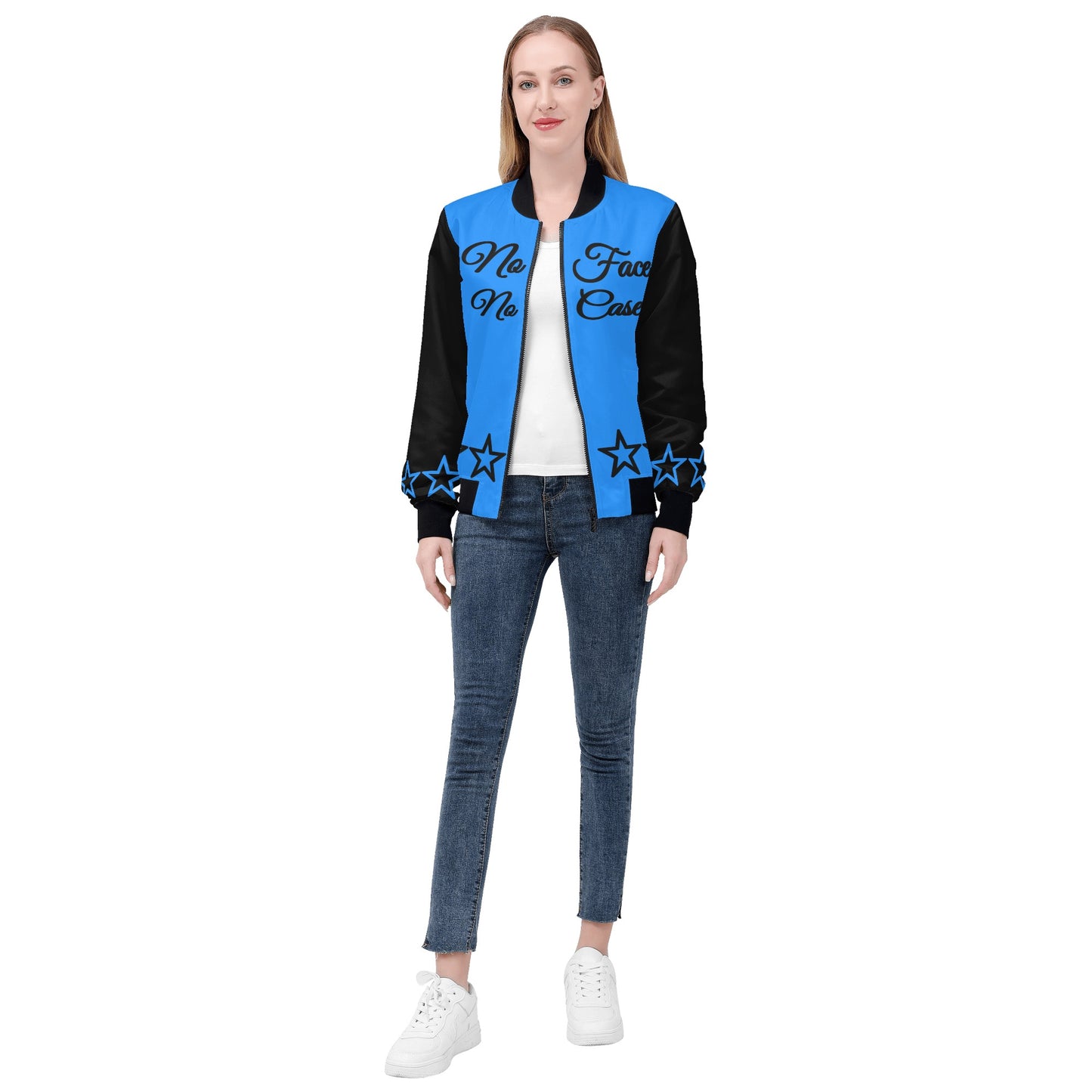 No Face, No Case Womens Blue Zip Up Jacket