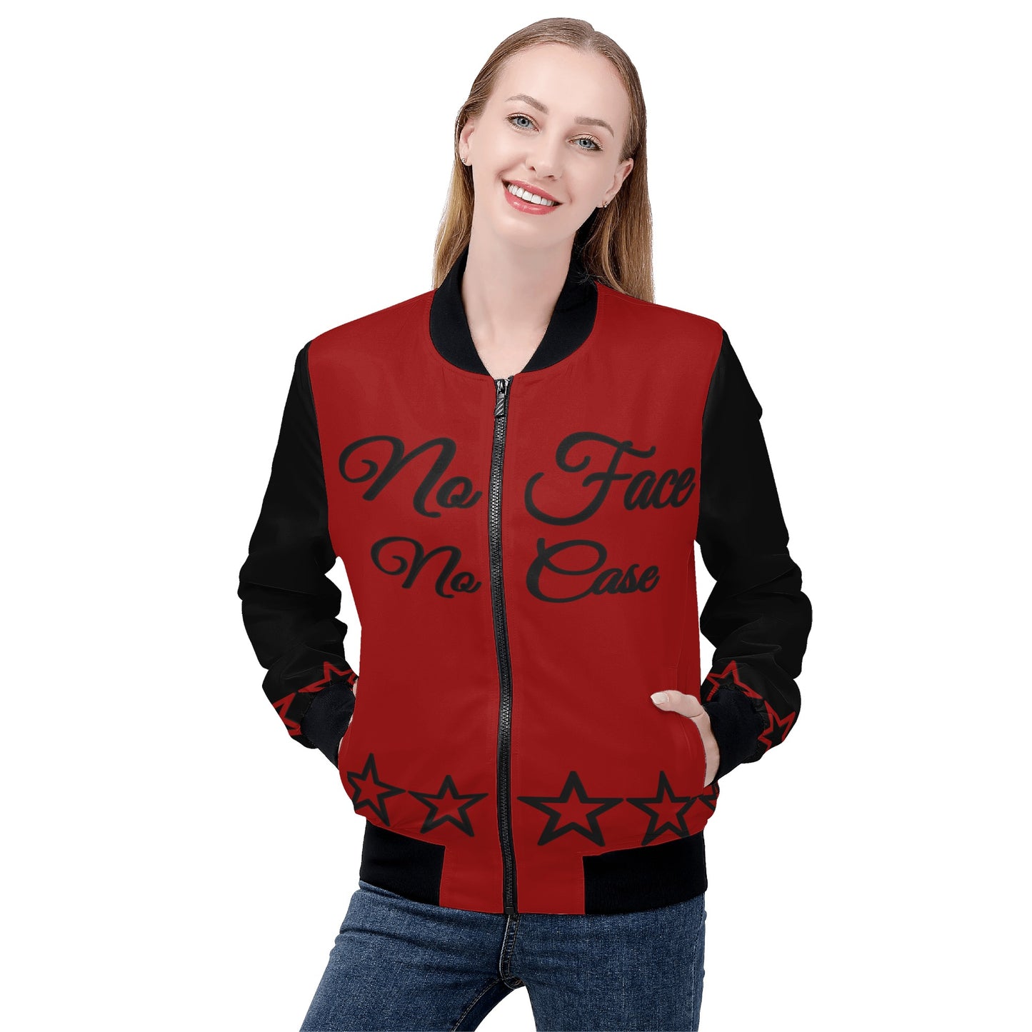 No Face, No Case Womens Maroon Zip Up Jacket