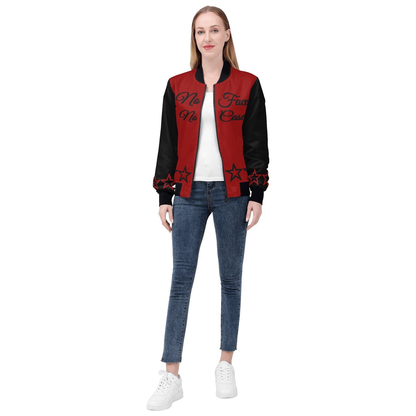 No Face, No Case Womens Maroon Zip Up Jacket