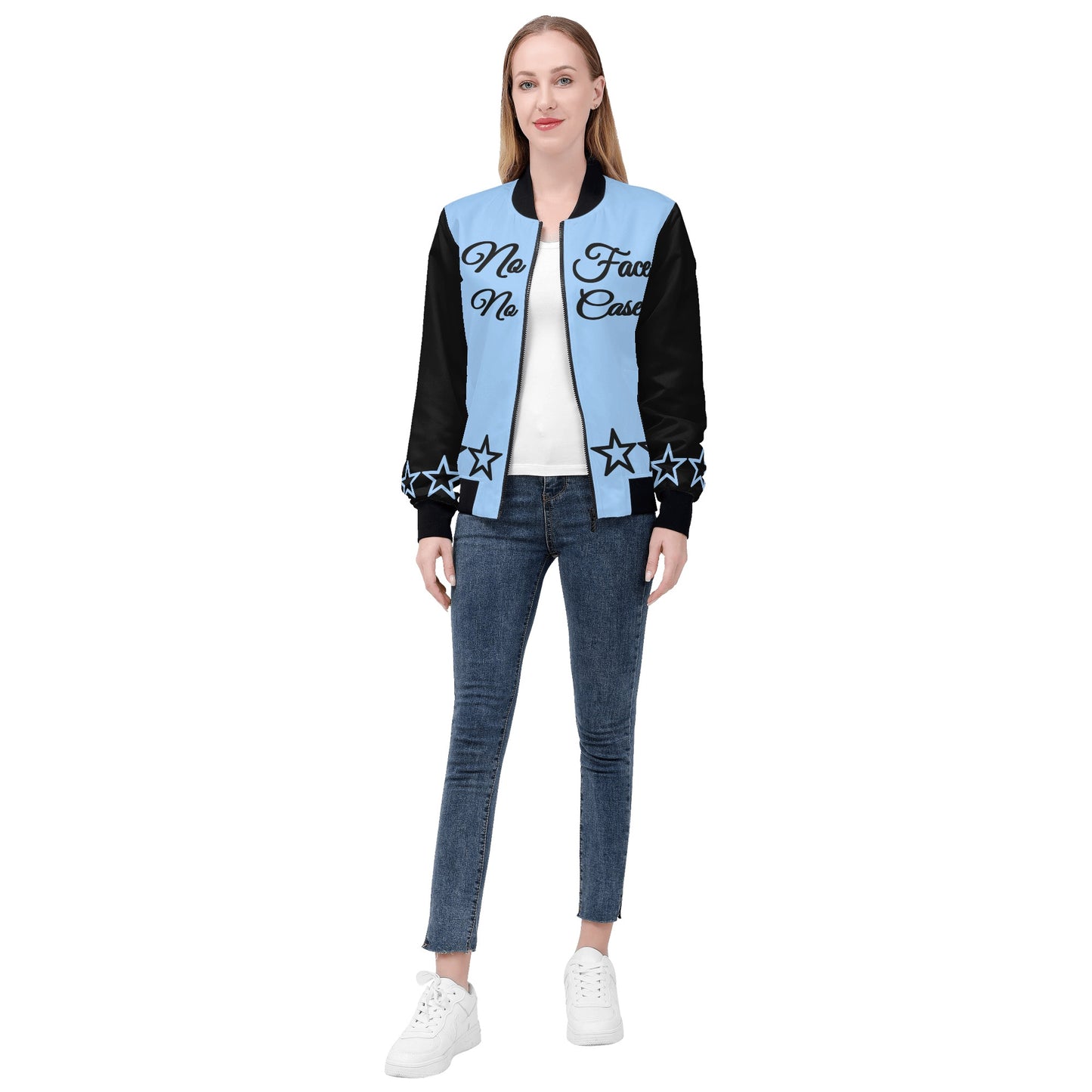 No Face, No Case Womens Sky Blue Zip Up Jacket