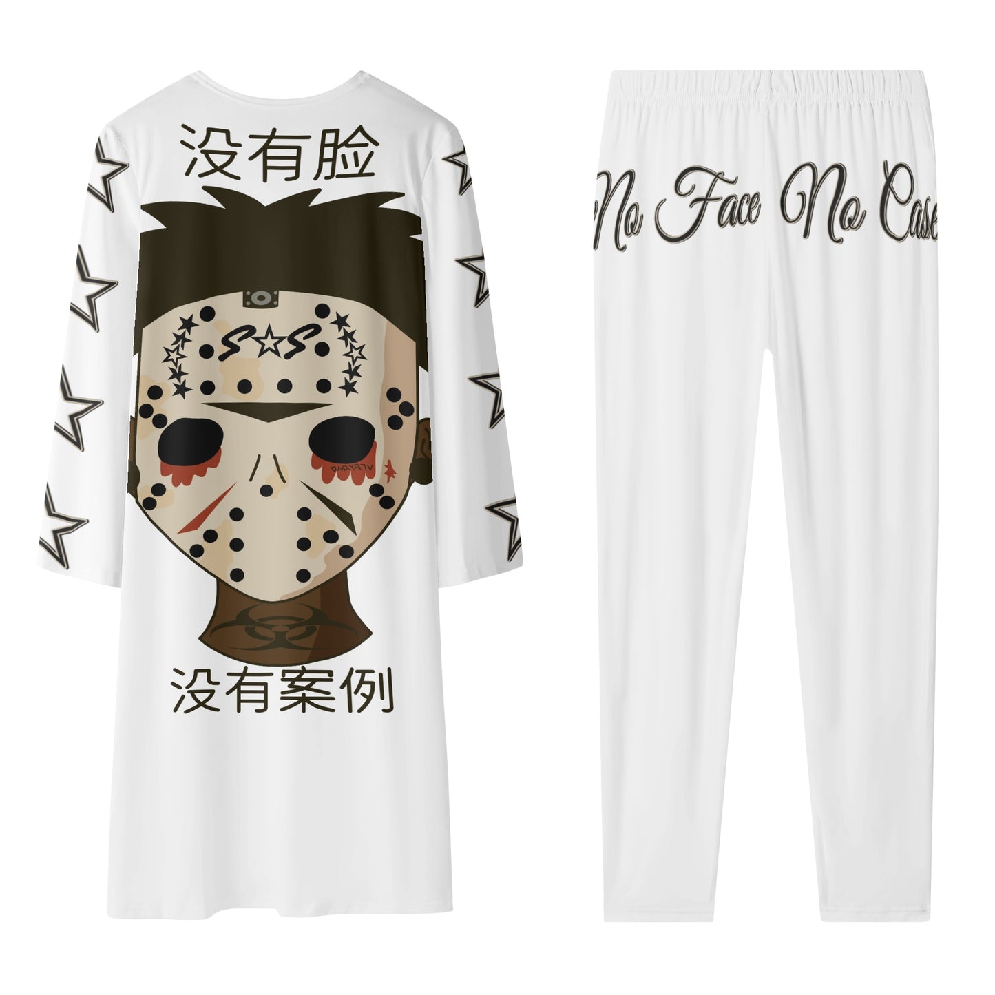 No Face, No Case Womens White Long Sleeve Cardigan and Leggings 2pcs