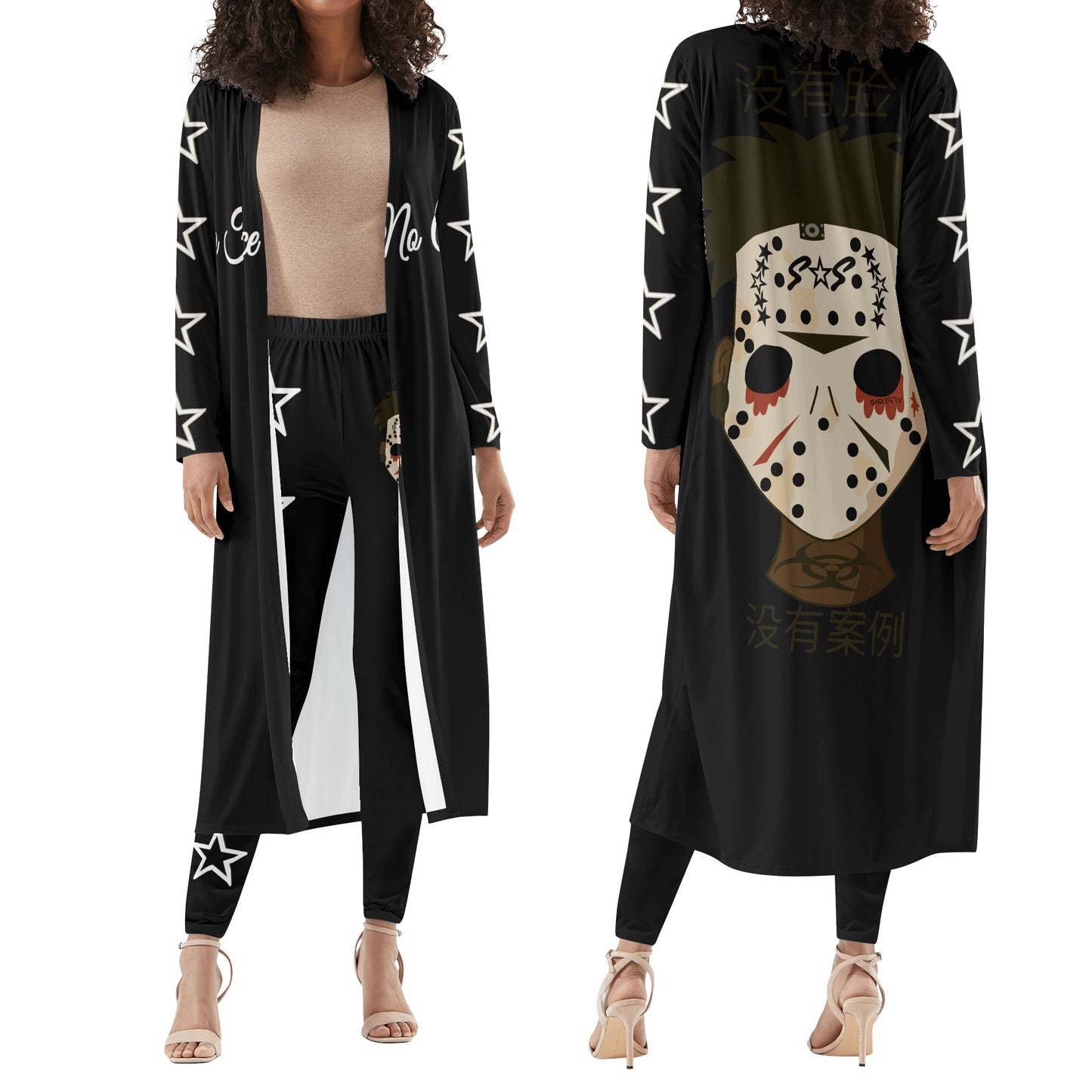 No Face, No Case Womens Black Long Sleeve Cardigan and Leggings 2pcs