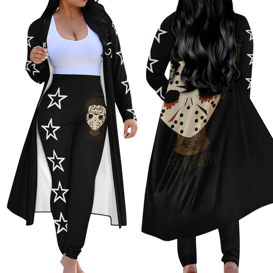 No Face, No Case Womens Black Long Sleeve Cardigan and Leggings 2pcs