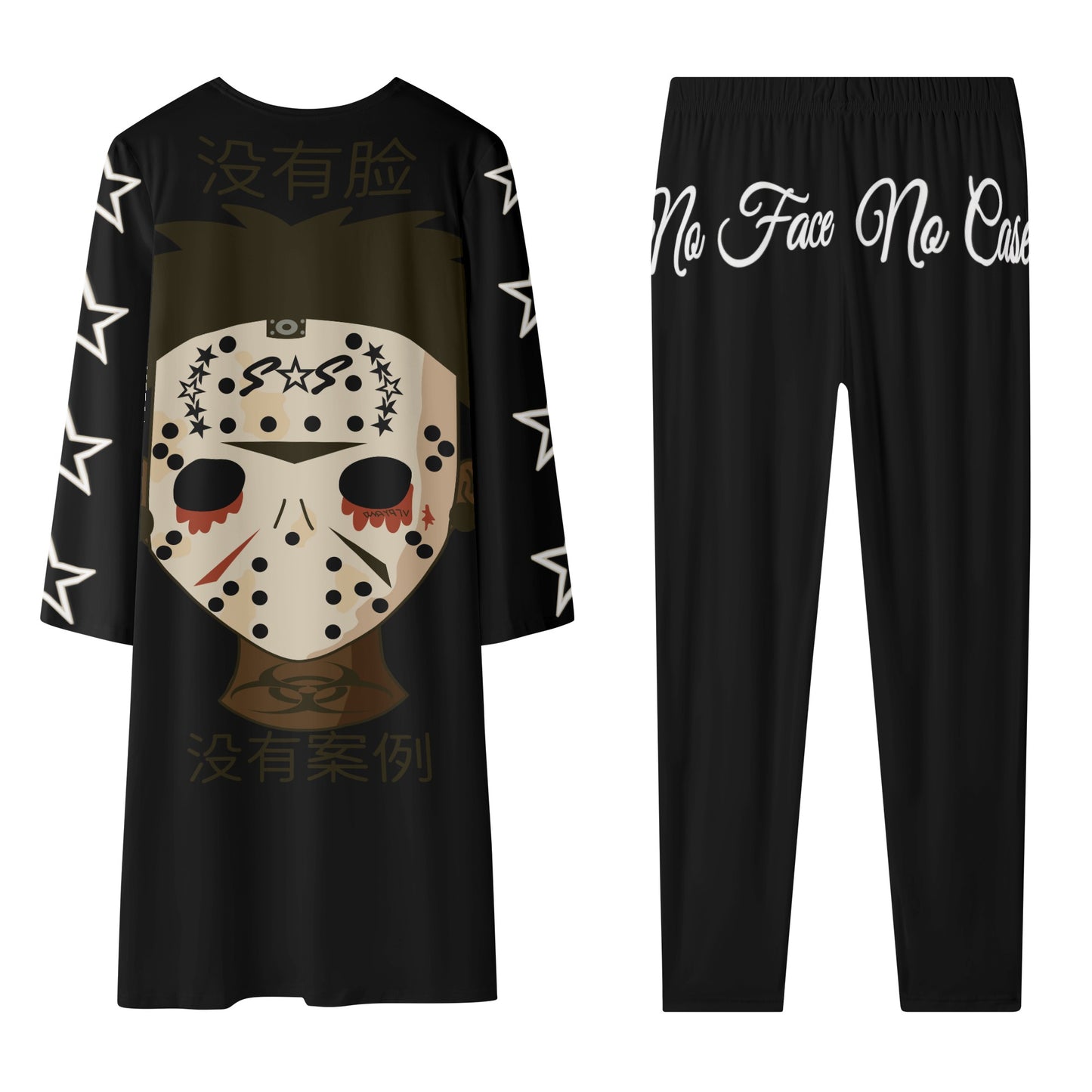 No Face, No Case Womens Black Long Sleeve Cardigan and Leggings 2pcs