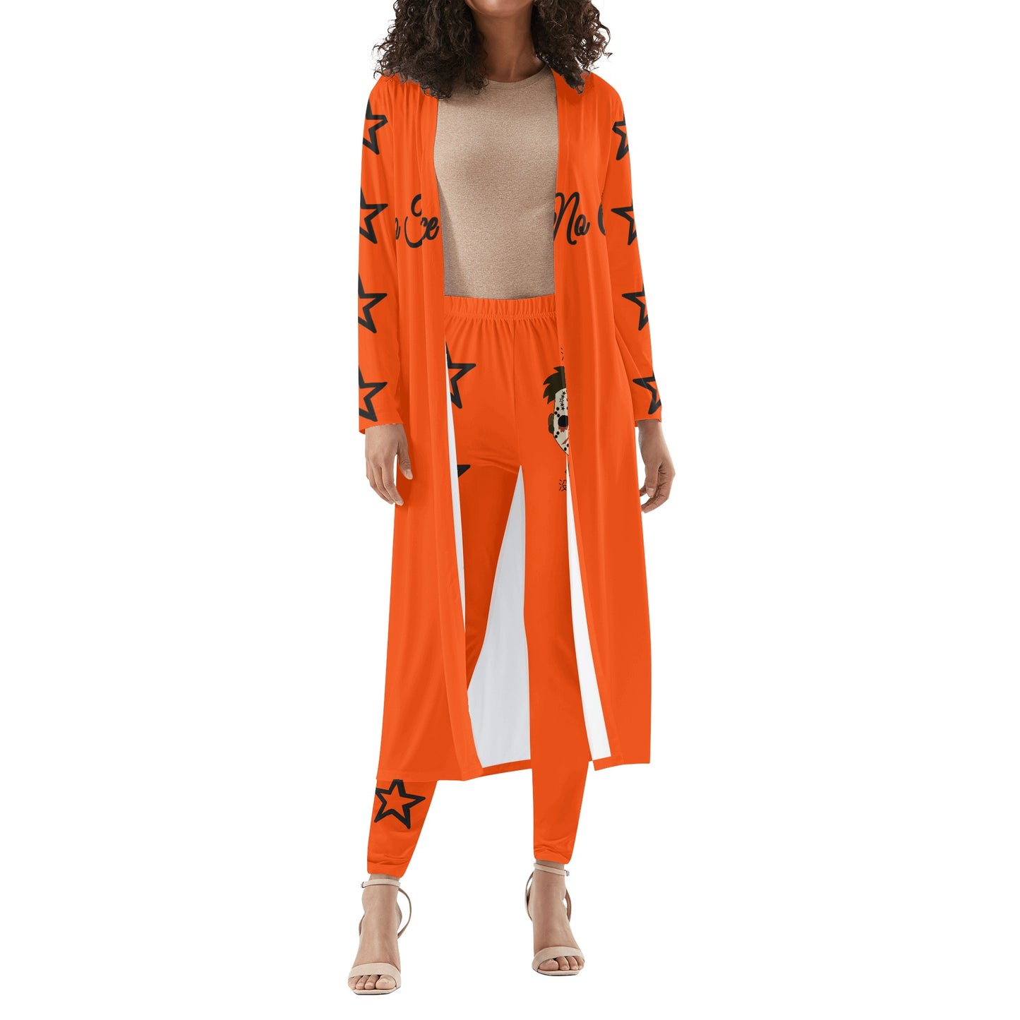 No Face, No Case Womens Dark Orange Long Sleeve Cardigan and Leggings 2pcs