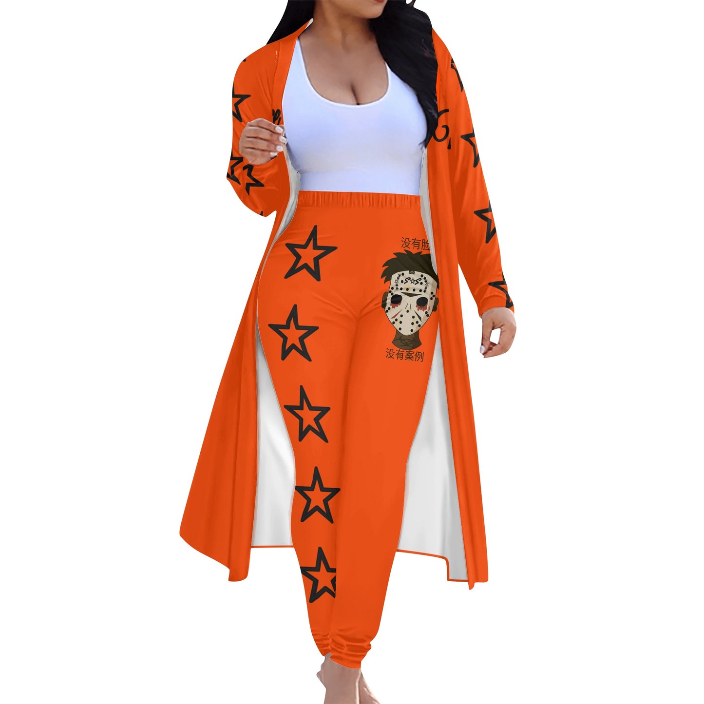 No Face, No Case Womens Dark Orange Long Sleeve Cardigan and Leggings 2pcs