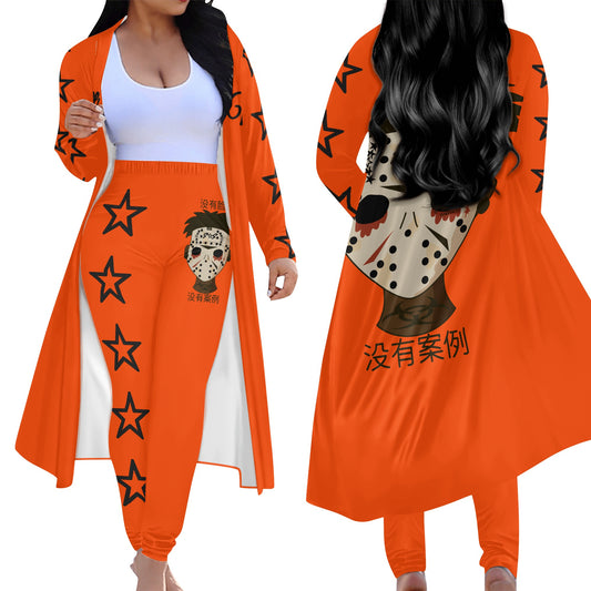 No Face, No Case Womens Dark Orange Long Sleeve Cardigan and Leggings 2pcs