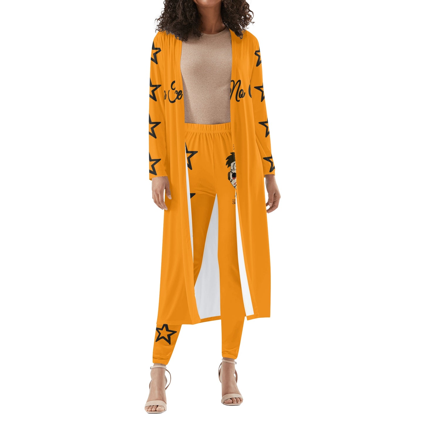 No Face, No Case Womens Orange Long Sleeve Cardigan and Leggings 2pcs