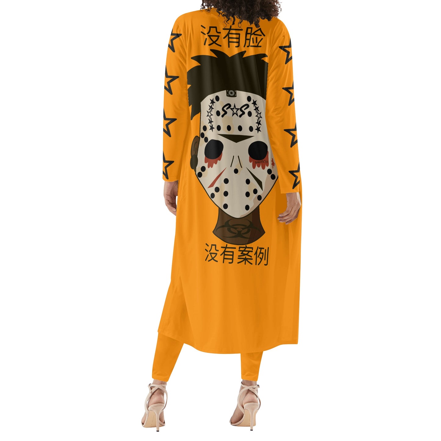 No Face, No Case Womens Orange Long Sleeve Cardigan and Leggings 2pcs