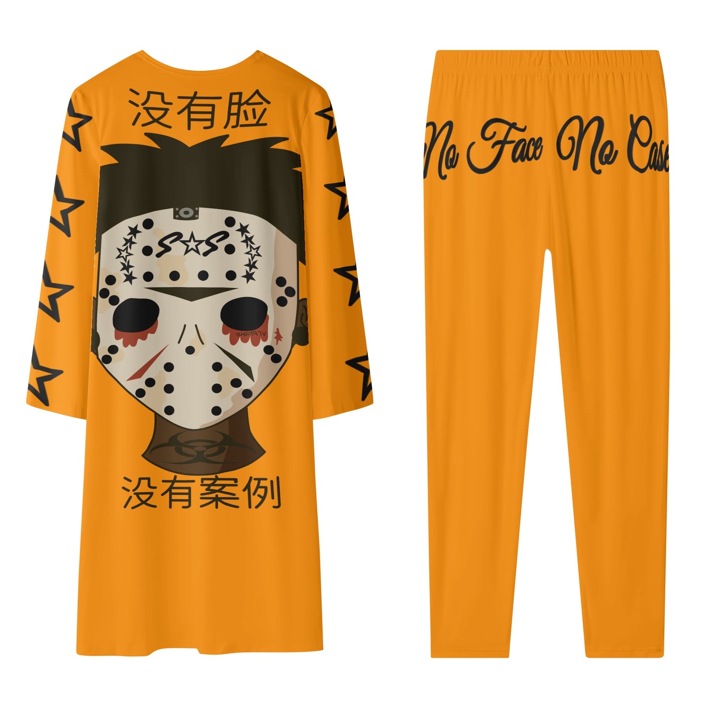 No Face, No Case Womens Orange Long Sleeve Cardigan and Leggings 2pcs