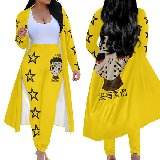 No Face, No Case Womens Gold Long Sleeve Cardigan and Leggings 2pcs