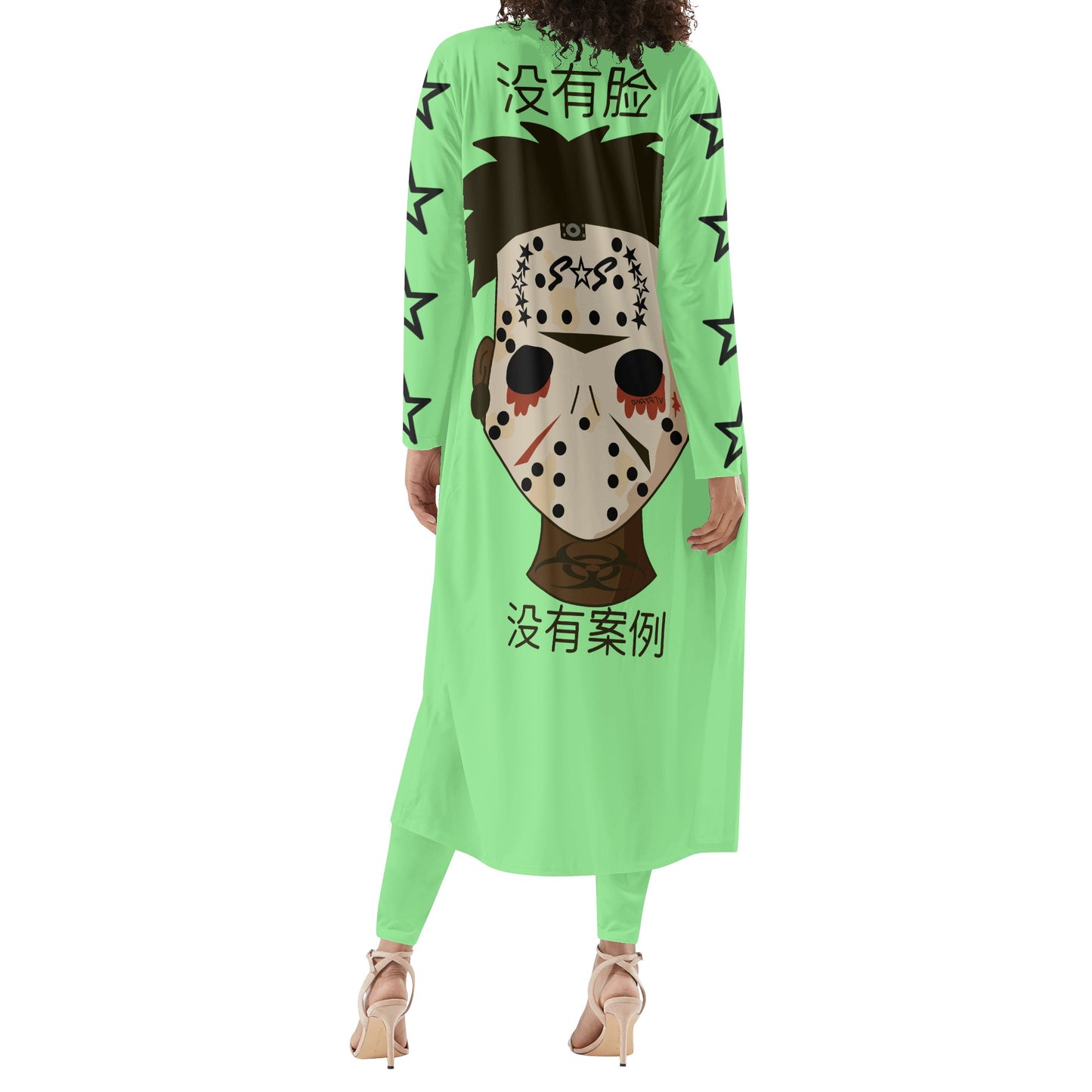 No Face, No Case Womens Mint Green Long Sleeve Cardigan and Leggings 2pcs