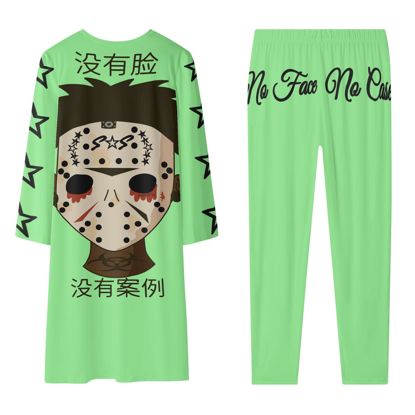 No Face, No Case Womens Mint Green Long Sleeve Cardigan and Leggings 2pcs