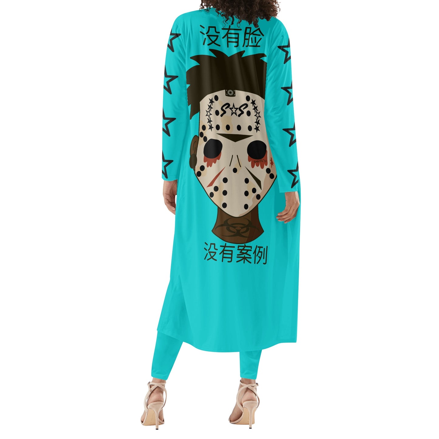 No Face, No Case Womens Turquoise Long Sleeve Cardigan and Leggings 2pcs