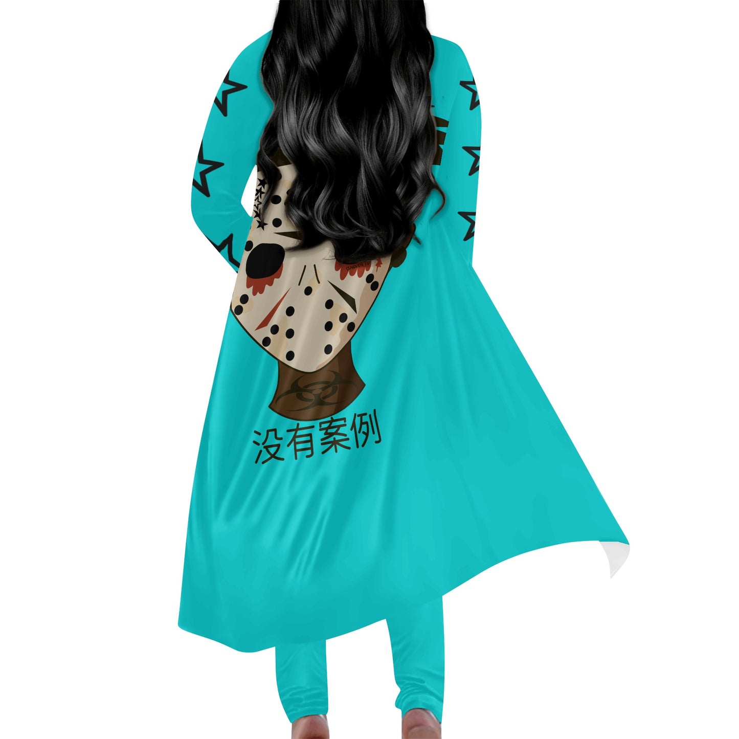 No Face, No Case Womens Turquoise Long Sleeve Cardigan and Leggings 2pcs