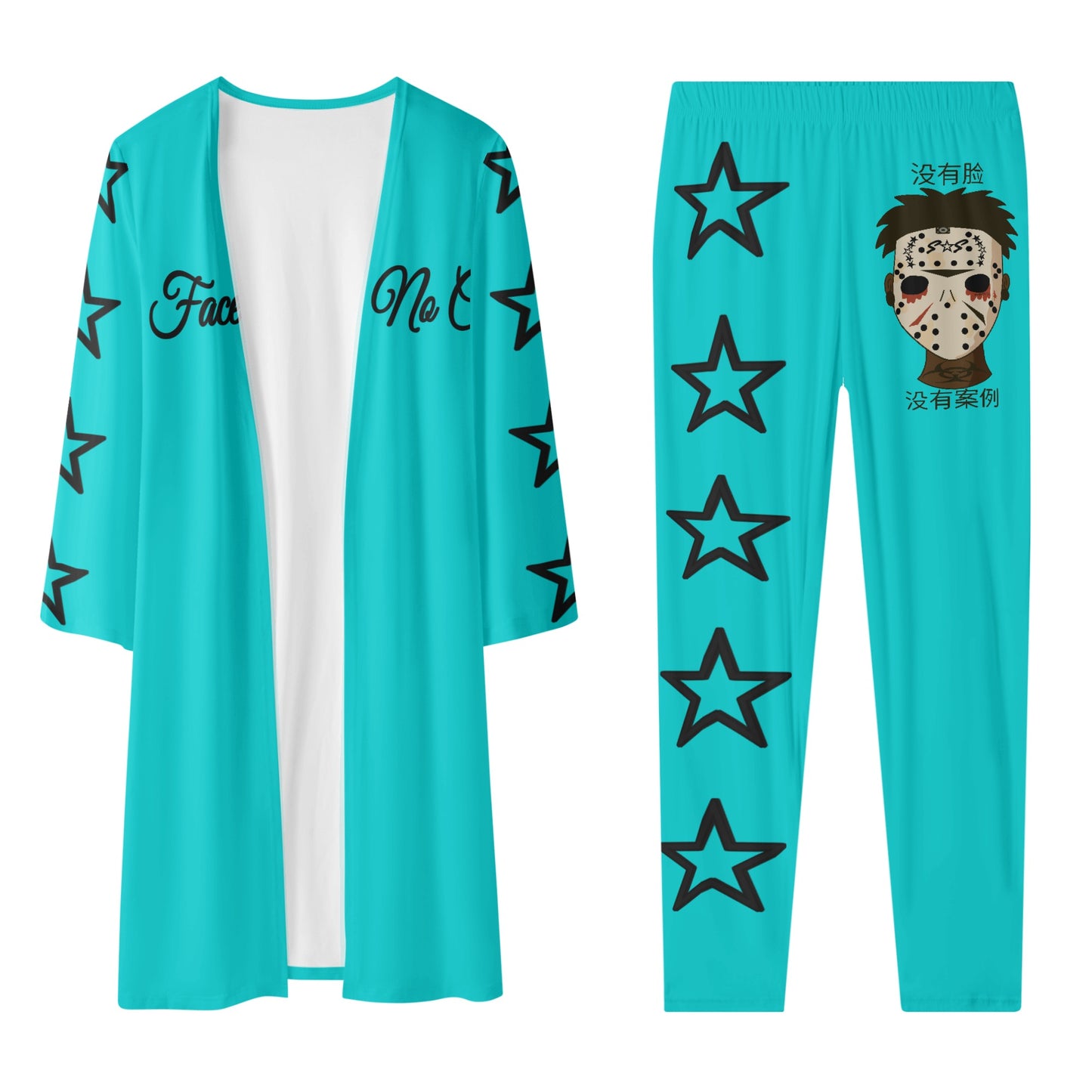 No Face, No Case Womens Turquoise Long Sleeve Cardigan and Leggings 2pcs