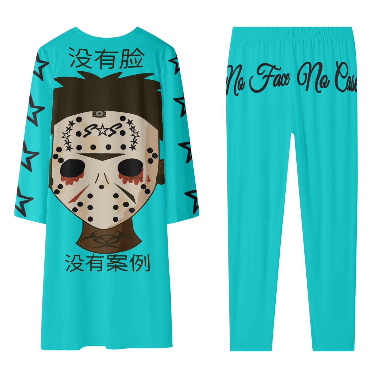 No Face, No Case Womens Turquoise Long Sleeve Cardigan and Leggings 2pcs