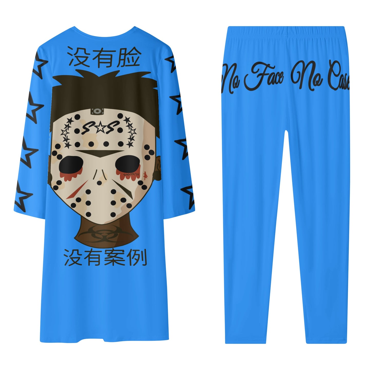 No Face, No Case Womens Blue Long Sleeve Cardigan and Leggings 2pcs