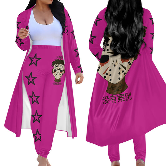 No Face, No Case Womens Purple Long Sleeve Cardigan and Leggings 2pcs