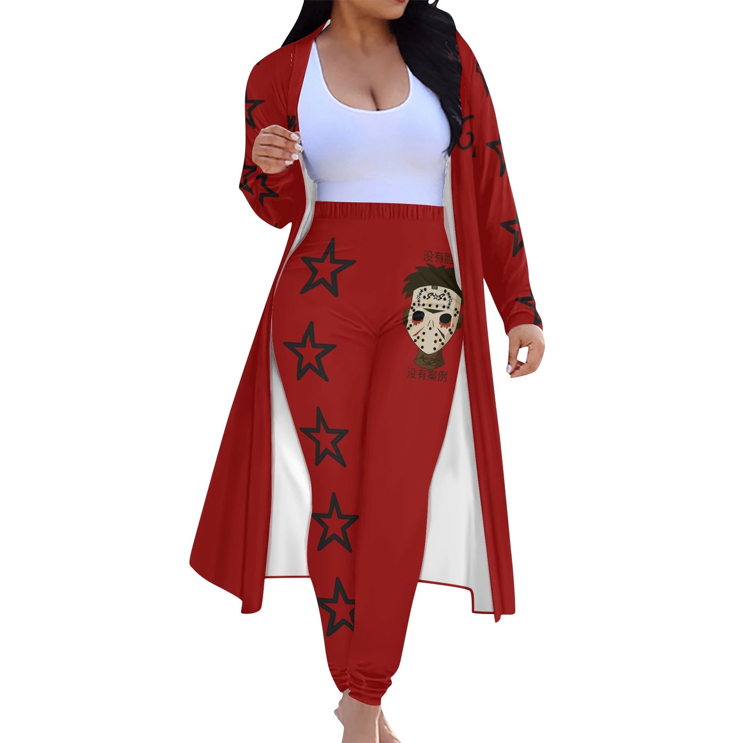 No Face, No Case Womens Maroon Long Sleeve Cardigan and Leggings 2pcs