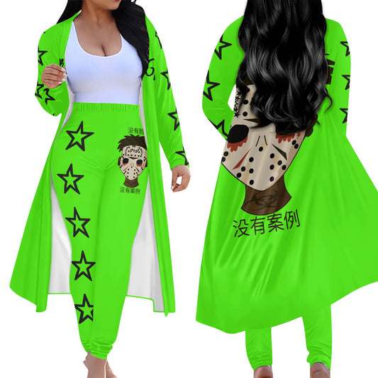 No Face, No Case Womens Goo Green Long Sleeve Cardigan and Leggings 2pcs