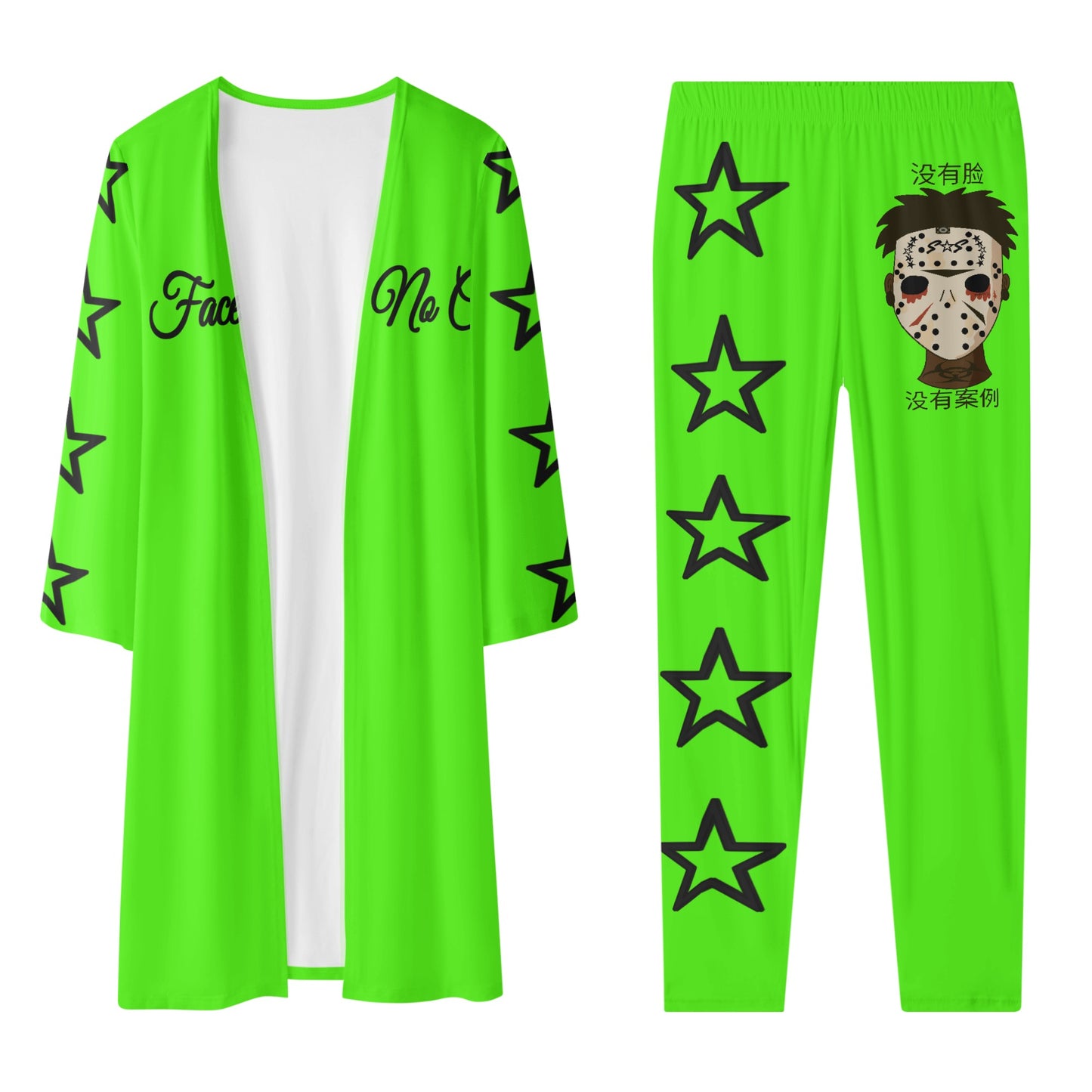 No Face, No Case Womens Goo Green Long Sleeve Cardigan and Leggings 2pcs