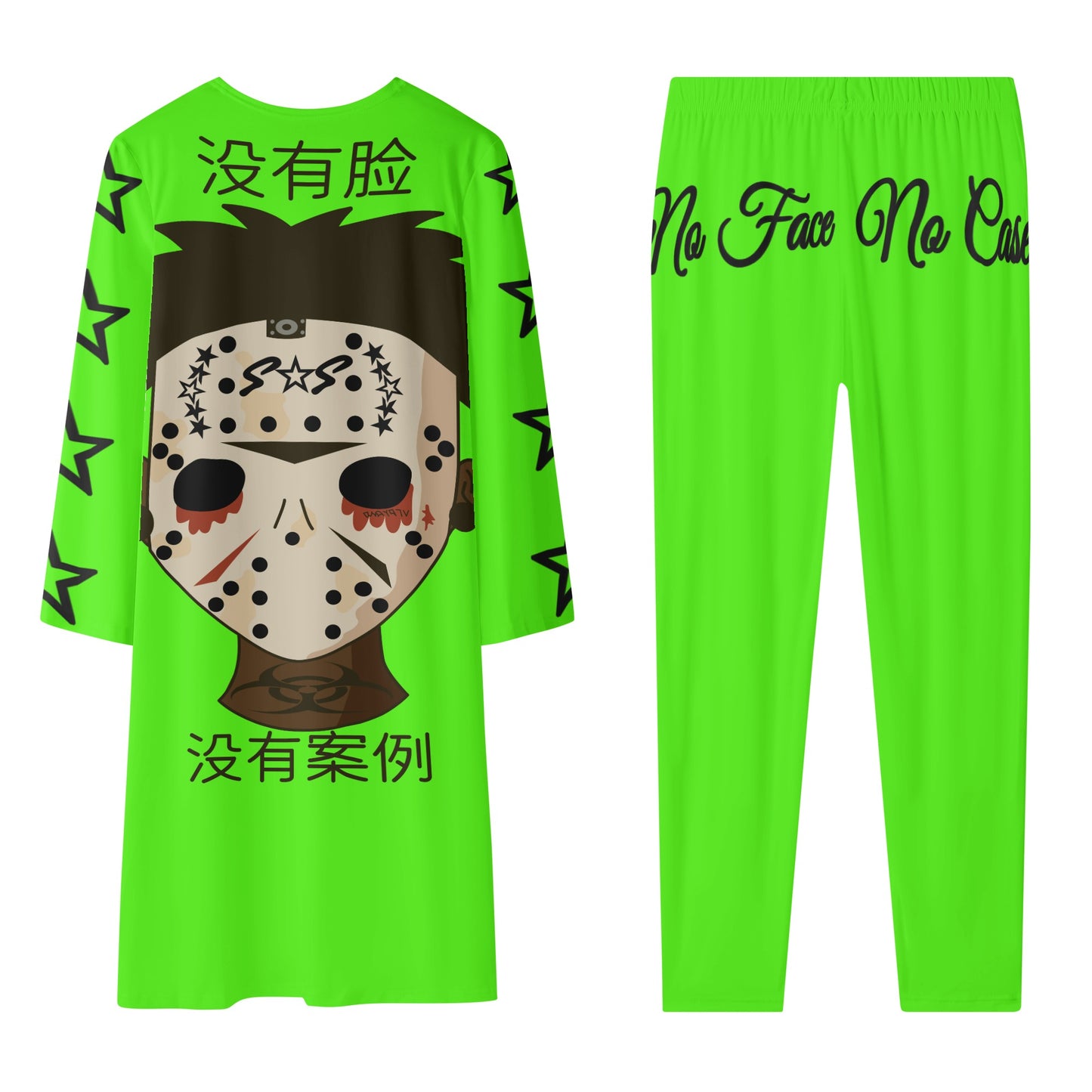 No Face, No Case Womens Goo Green Long Sleeve Cardigan and Leggings 2pcs