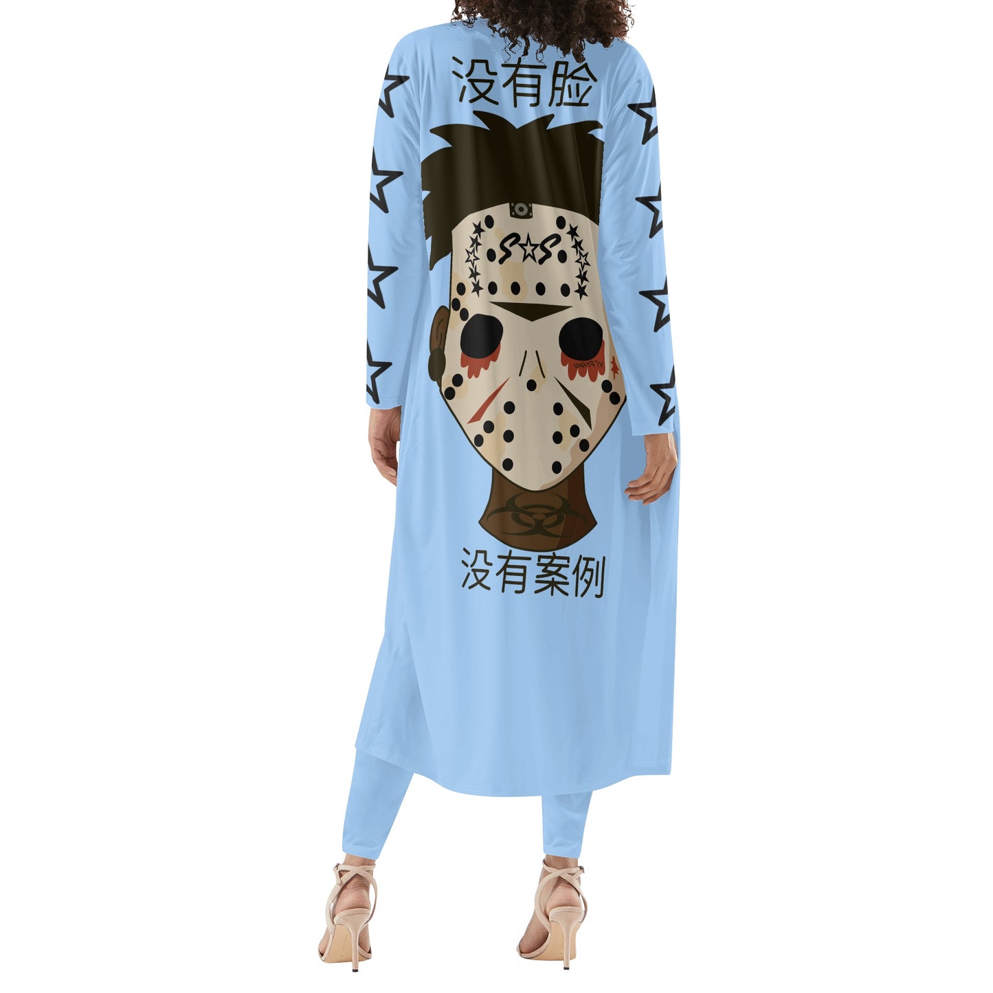 No Face, No Case Womens Sky Blue Long Sleeve Cardigan and Leggings 2pcs