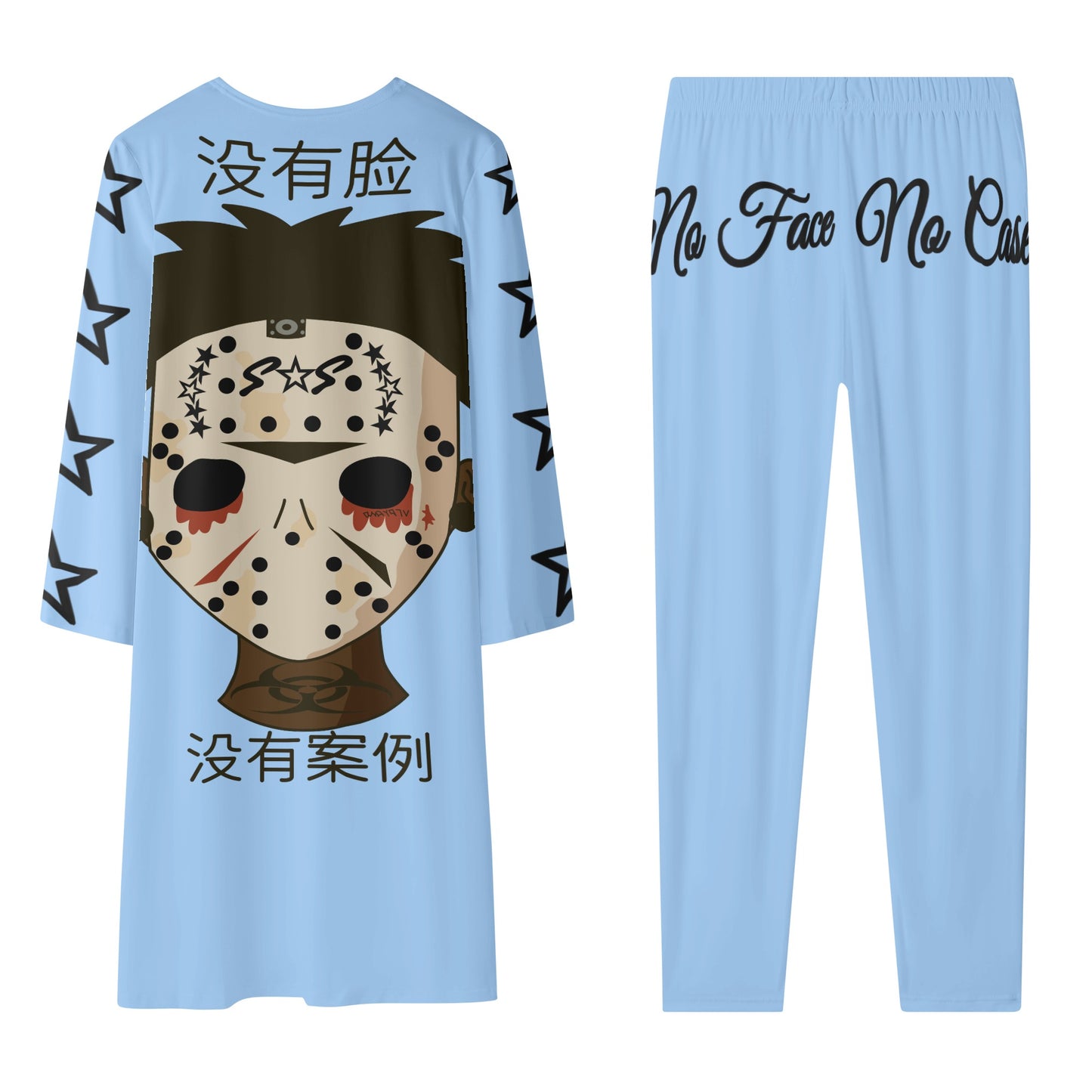 No Face, No Case Womens Sky Blue Long Sleeve Cardigan and Leggings 2pcs