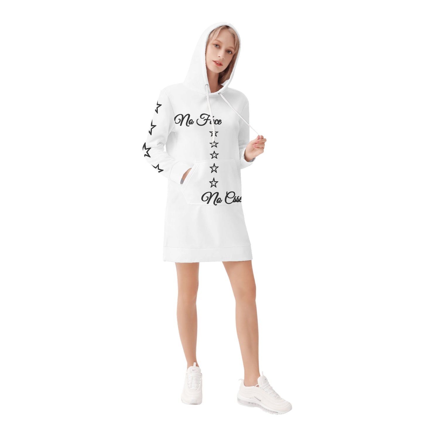 No Face, No Case Womens White Hoodie Dress