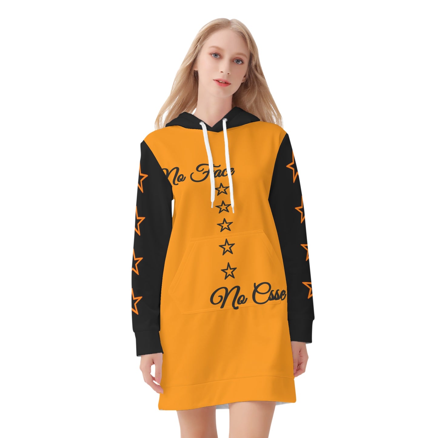 No Face, No Case Womens Orange Hoodie Dress