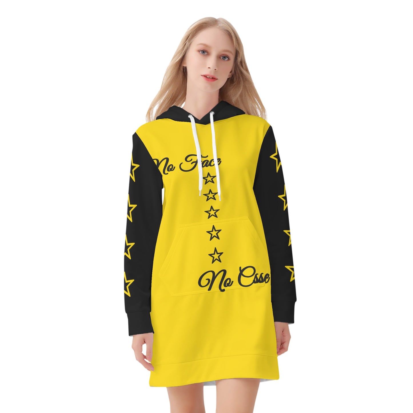 No Face, No Case Womens Gold Hoodie Dress