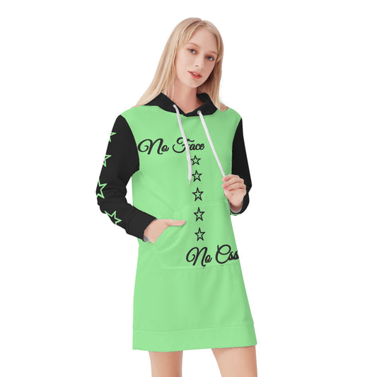 No Face, No Case Womens Mint Green Hoodie Dress