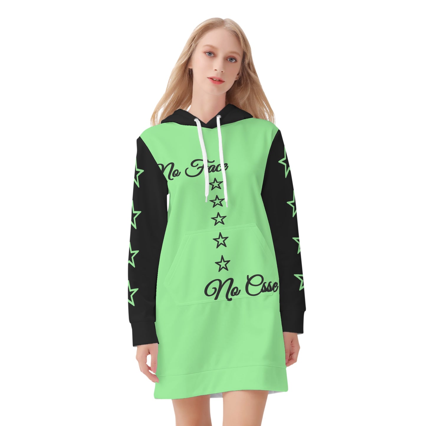 No Face, No Case Womens Mint Green Hoodie Dress