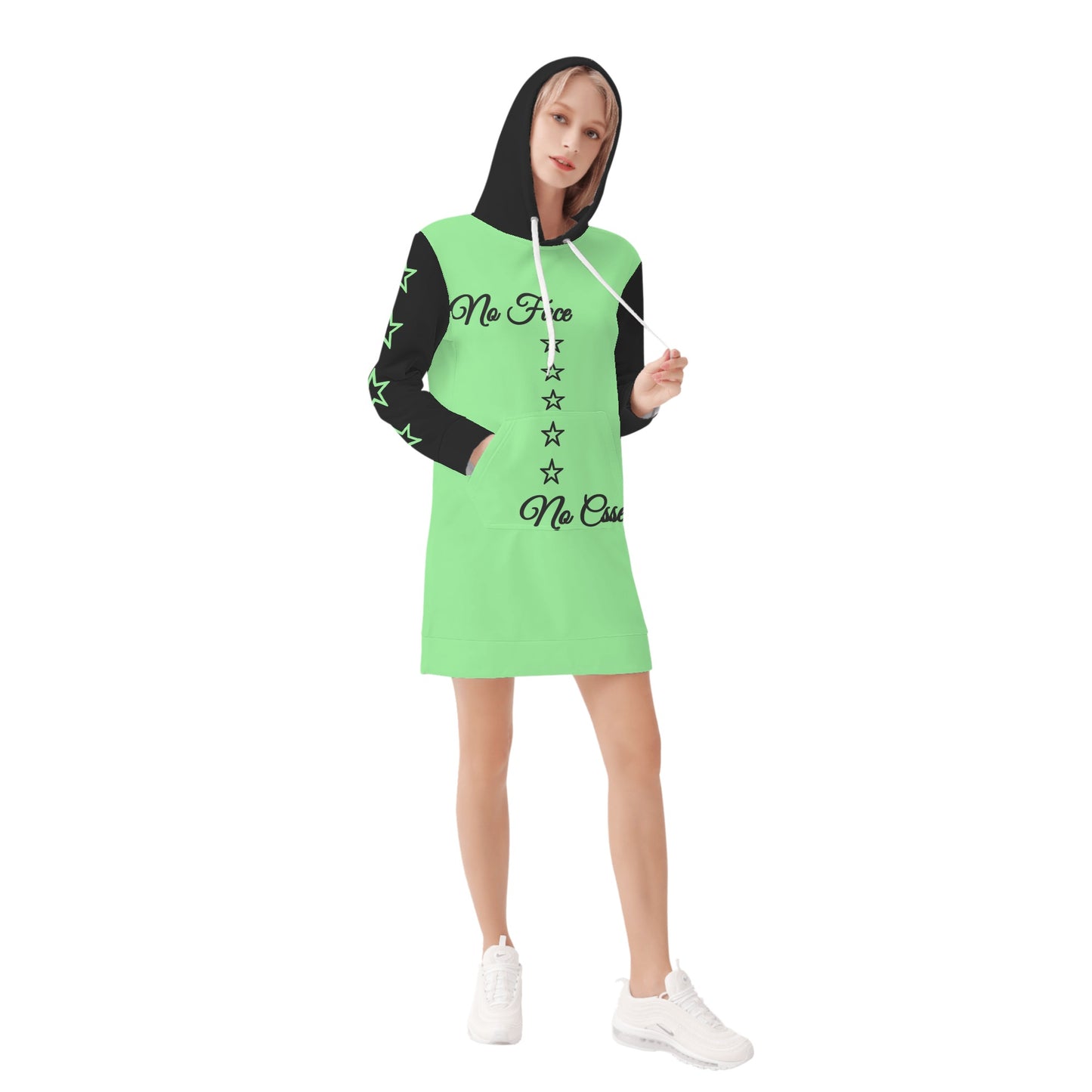 No Face, No Case Womens Mint Green Hoodie Dress