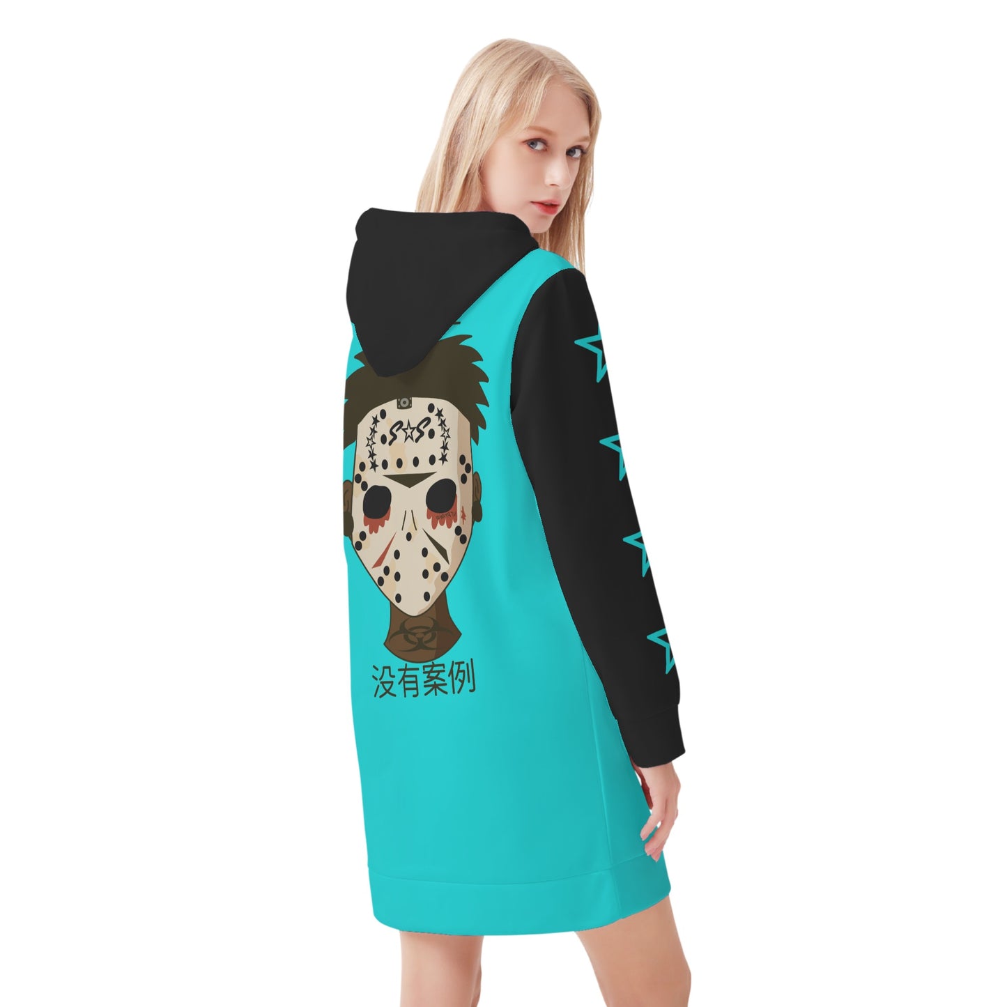 No Face, No Case Womens Turquoise Hoodie Dress