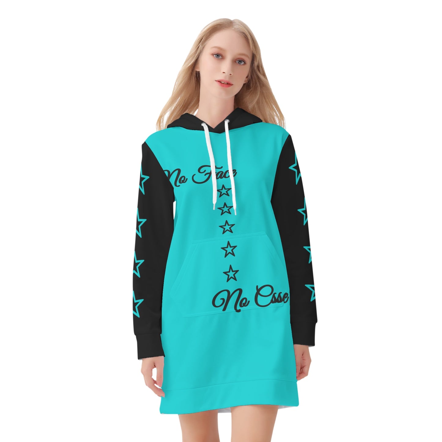 No Face, No Case Womens Turquoise Hoodie Dress