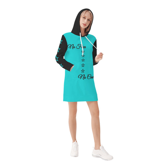 No Face, No Case Womens Turquoise Hoodie Dress