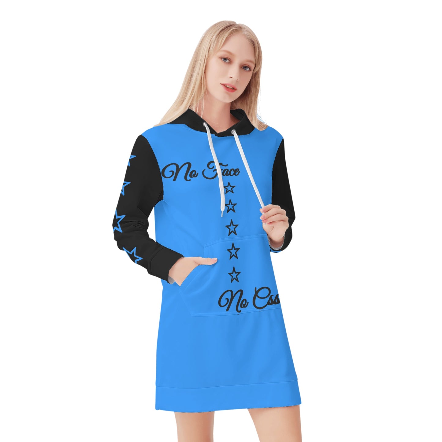 No Face, No Case Womens  Blue Hoodie Dress