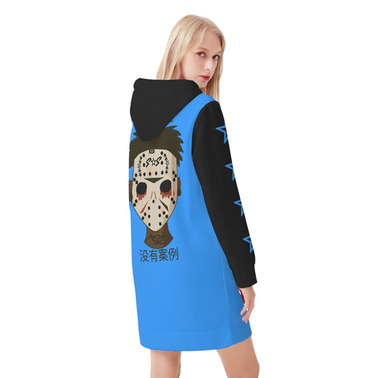 No Face, No Case Womens  Blue Hoodie Dress