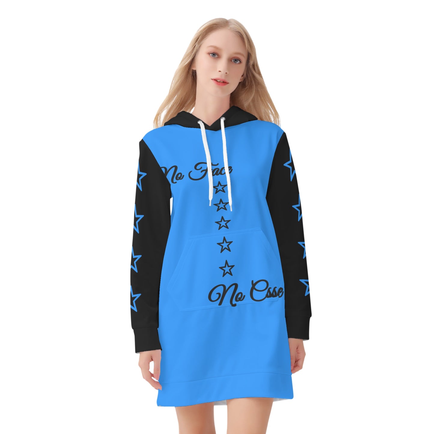 No Face, No Case Womens  Blue Hoodie Dress