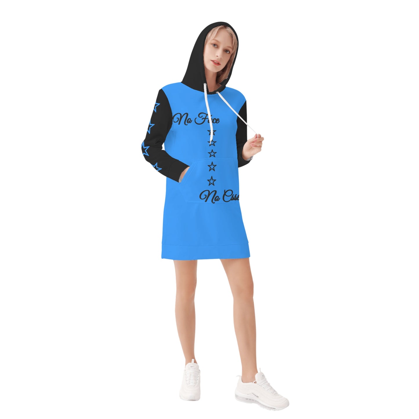 No Face, No Case Womens  Blue Hoodie Dress