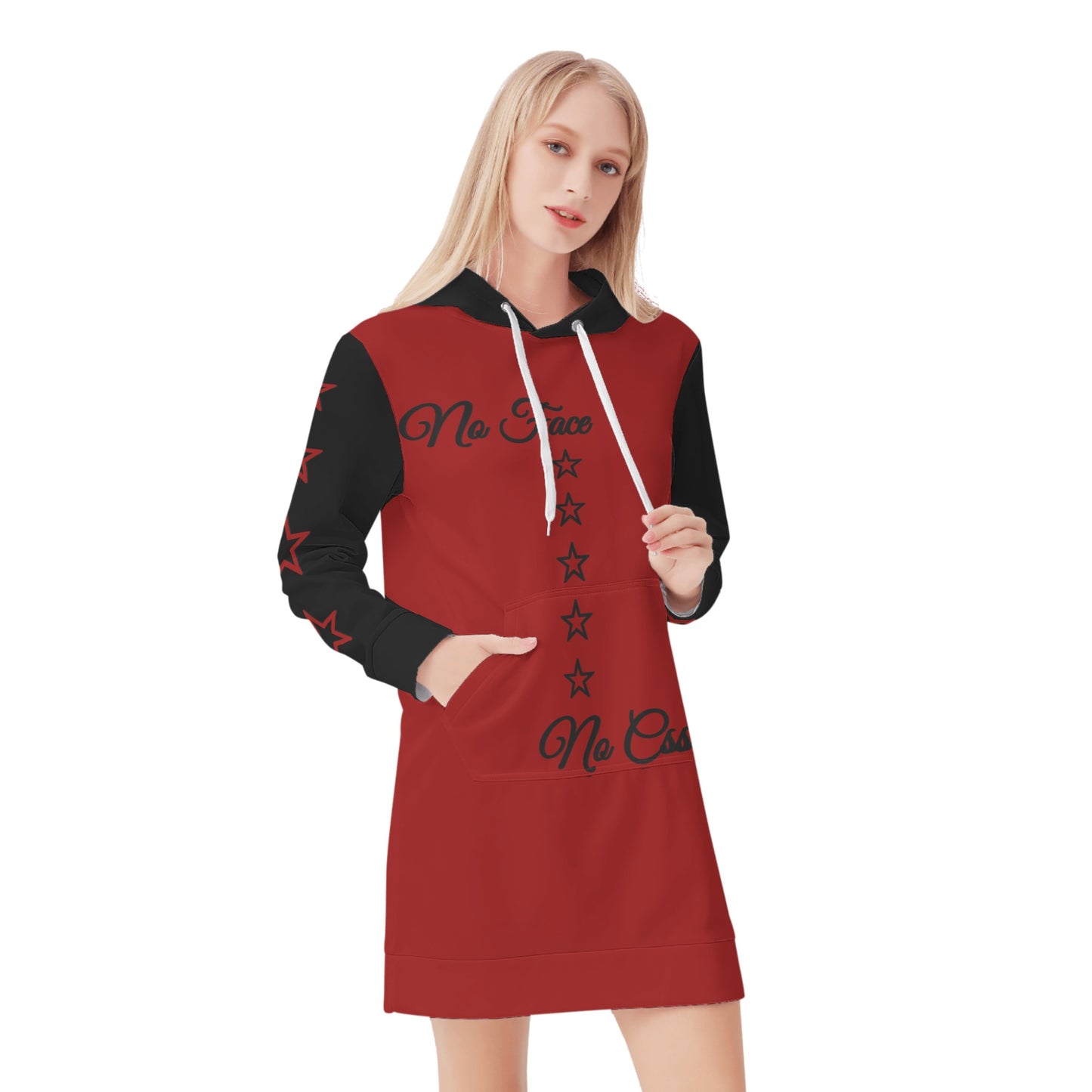 No Face, No Case Womens Maroon Hoodie Dress