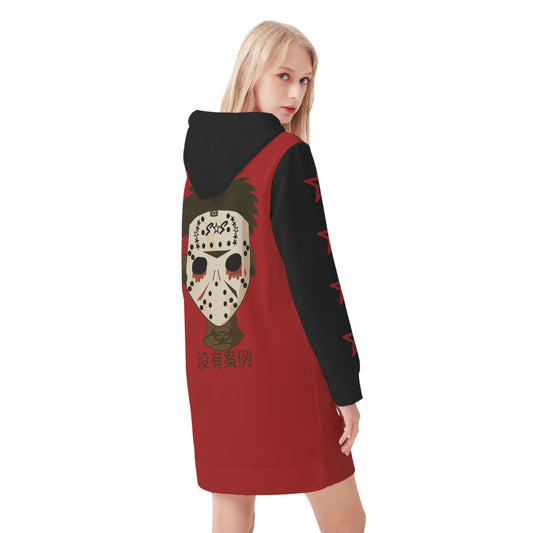 No Face, No Case Womens Maroon Hoodie Dress