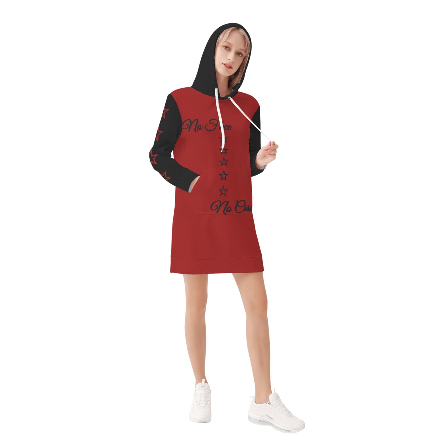 No Face, No Case Womens Maroon Hoodie Dress