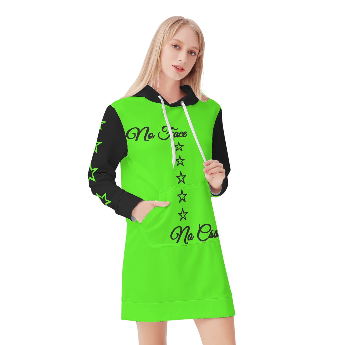 No Face, No Case Womens Goo Green Hoodie Dress