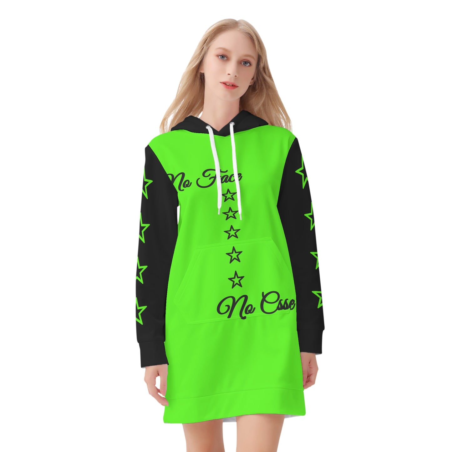 No Face, No Case Womens Goo Green Hoodie Dress