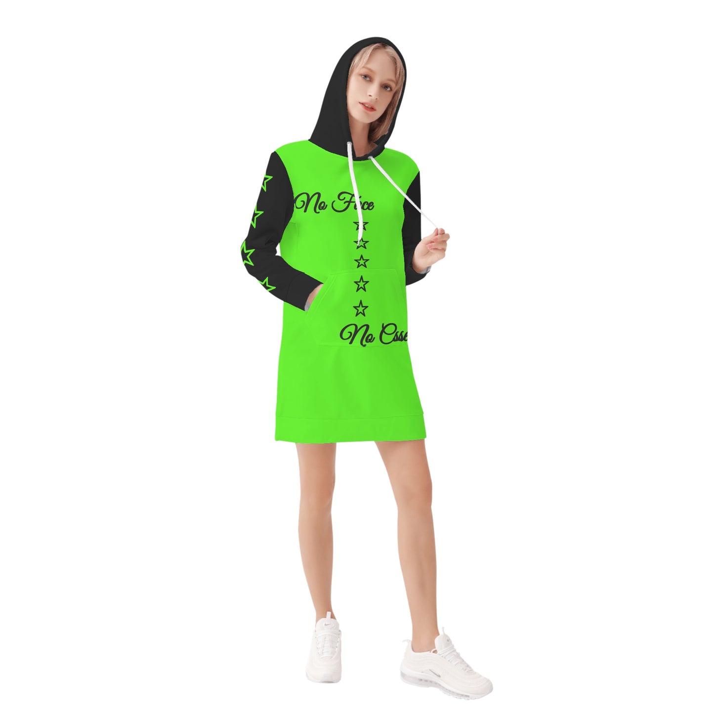 No Face, No Case Womens Goo Green Hoodie Dress